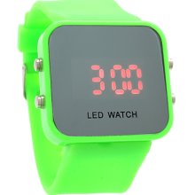 Sports Style Silicone Band Unisex Mirror Face Plastic LED Digital Wristwatch - Green