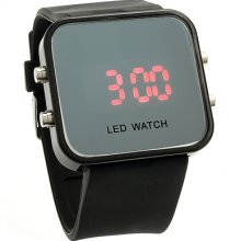 Sports Style Silicone Band Unisex Mirror Face Plastic LED Digital Wristwatch - Black