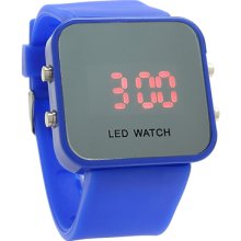 Sports Style Silicone Band Unisex Mirror Face Plastic LED Digital Wristwatch - Dark Blue