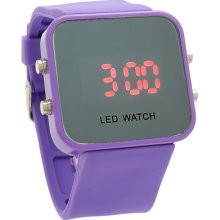 Sports Style Silicone Band Unisex Mirror Face Plastic LED Digital Wristwatch - Purple