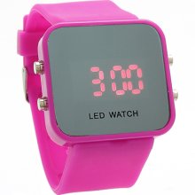 Sports Style Silicone Band Unisex Mirror Face Plastic LED Digital Wristwatch - Rose