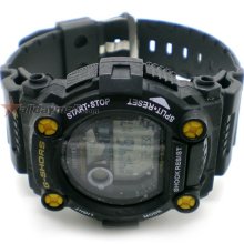 Sporty Single Movement Digital Stop Watch with Night Light - Black