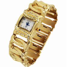 Square White Face Crystal Bezel Gold Metal Link Chain Bracelet Watch