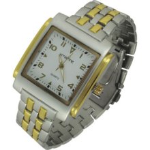 Square White Face Two Tone Link Clipper Band Watch Men's