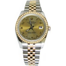 Stainless steel & gold rolex watch datejust Arabic dial jubilee diamond bezel