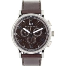 Stainless Steel Case Brown Dial Chronograph Leather Strap Date Display