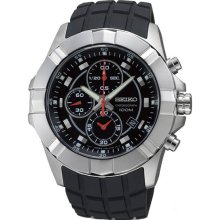 Stainless Steel Case Rubber Strap Black Dial Chronograph