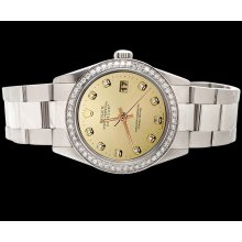 Stainless steel oyster bracelet datejust watch champagne diamond dial rolex