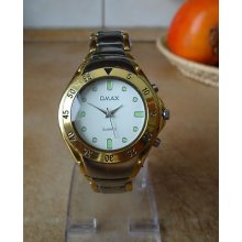 Stainless Steel Water Resistant Omax Silver Gold Watch Wristwatch For Men