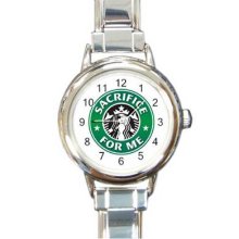 Starbucks Coffee Parody 16 Starter Italian Charm Links Round Watch 05