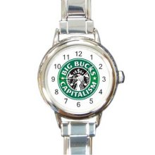 Starbucks Coffee Parody Italian Charm Links Round Watch 06