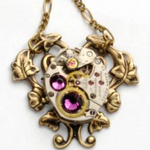 Steampunk Jewelry Necklace Steam Punk Vintage Watch Movement February Amethyst Birthstone Steam Punk Jewelry by Victorian Curiosities