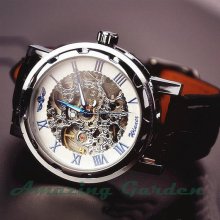 Steampunk Mechanical Watch,Rivet Watch,Vintage Watch,Vintage Men's Leather Watch,Wrist Watch, Leather Wrist Watch,White Watch,Man Watch