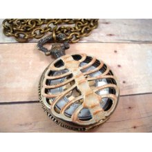 Steampunk Skeleton Ribs Pocket Watch Necklace - Men's Accessories by Split Personality Designs