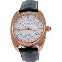 Stuhrling 100 334534 Rivera Rare Date/day Rosetone Case Black Leather Mens Watch