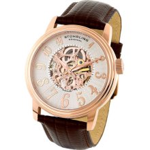 Stuhrling 107a 3345k34 Apollo Auto Skeleton Rose Case Brown Leather Mens Watch