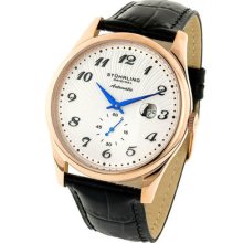 Stuhrling 171a 33452 Cuvette 44 Auto Mens White Dial Rose Case Blk Leather Watch