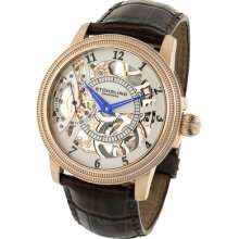 Stuhrling Brumalia Rose Gold Mechanical Skeleton Leather Mens Watch 228