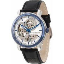 Stuhrling Original 169.33U52 Classic Delphi Automatic Stainless Steel-Blue IP Case with Silver Dial on Black Leather Strap