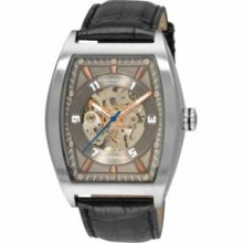 Stuhrling Original 182C2.331554 Mens Millennia Prodigy Skeleton Watch Stainless Steel Tonneau Case with Gunmetal Dial on Black Leather Strap