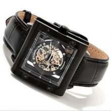 Stuhrling Original 337.33551 Mens Automatic Black Caseandamp;#44; Black Hands and Black Leather Strap