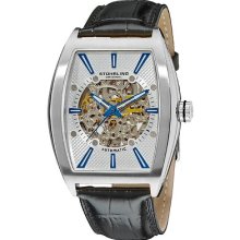 Stuhrling Original Men's Leisure Millennia Master Automatic Skeleton Silver Tone