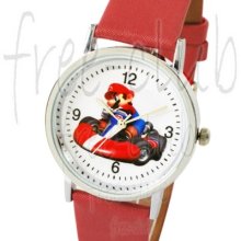 Super Mario Bros. Goal Kart Red Satin Wrist Watch