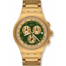 Swatch Chronograph Golden Block Green Stainless Steel Mens Watch Yog406g