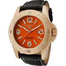 Swiss Legend Men's Conqueror Orange Dial Rose Gold Tone Case Black Lea