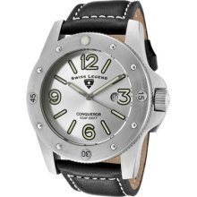 Swiss Legend Men's Conqueror Silver Dial Black Leather