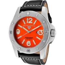 Swiss Legend Men's Conqueror Orange Dial Black Leather