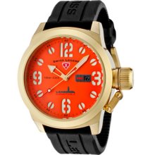 Swiss Legend Men's Submersible Orange Dial Gold Ion Plated Ss Case Bla