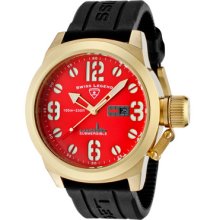 Swiss Legend Men's Submersible Red Dial Gold Ion Plated Ss Case Black