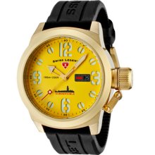 Swiss Legend Men's Submersible Yellow Dial Gold Ion Plated Ss Case Bla