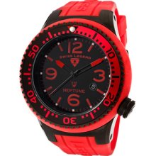 SWISS LEGEND Watches Men's Neptune Black Dial Black IP Case Red Silico