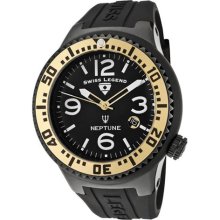 SWISS LEGEND Watches Men's Neptune Black Dial Gold Tone Bezel Black Si