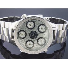 Technocom By Kc Large Five Time Zone Genuine 0.40ct Diamond Watch Stainless Stee