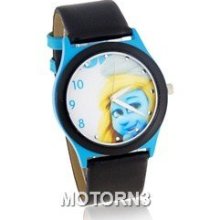 The Smurf Pattern Round Dial Women's Analog Watch with Faux Leather S