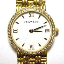 Tiffany & Co. Solid 18k Ladies Watch & Band W/ Diamond Bezel Authentic