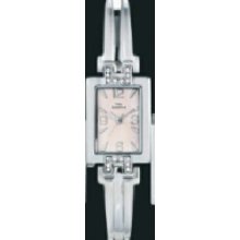 Time America Ladies` Steel Watch W/ Rectangle Pink Face & Arabic Numbers