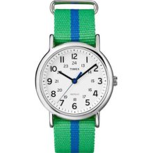 Timex T2p143 Weekender Slip Blue & Green Casual Indiglo Night-light Analog Watch