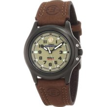 Timex Women Brown Leather Strap Metal Field Watch Round Quartz Movement