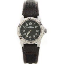 Timex Womens Expedition Stainless Steel Case Black Indiglo Dial Leather Watch