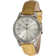 Timex Women's T2P128 Beige Leather Strap Watch (Beige/Silver)