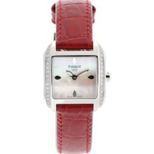 Tissot Women's T-wave Dial Leather Strap Diamond Bezel T02.1.365.71