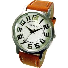 TOKYObay Unisex Platform Analog Stainless Watch - Orange Leather Strap - Silver Dial - T135-OR