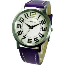 TOKYObay Unisex Platform Analog Stainless Watch - Purple Leather Strap - Silver Dial - T135-PU