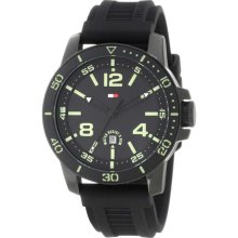 Tommy Hilfiger 1790847 Men Sport Black IP Watch with Black Silicon Strap and Illuminated dial Watch