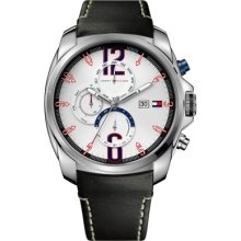 Tommy Hilfiger Men's 1790834 White Chronograph Dial Dark Brown Leather Watch