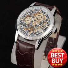 Top Class Vintage Mens Automatic Mechanical Wrist Watch Analog Synthetic Leather